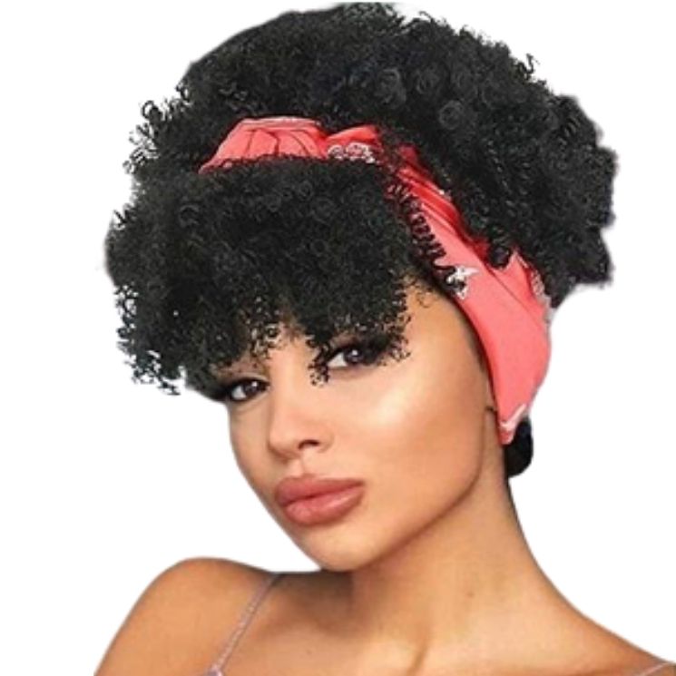 Perruque courte Afro naturelle avec bandeau