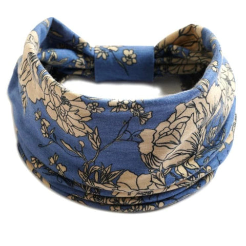 Bandeau Cheveux Femme Bleu Fleur Blanche