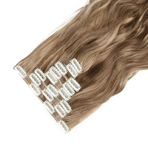 Extension A Clip Cheveux Synthetique Chatain Clair Boucle 24 Pouces