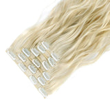 Extension A Clip Cheveux Synthetique Blond Platine Boucle 22 Pouces
