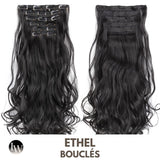 Extension Clip Cheveux Synthetique Noir Boucle 22 Pouces