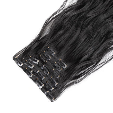 Extension A Clip Cheveux Synthetique Noir Boucle 22 Pouces