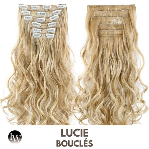 Extension Cheveux Blond A Clip Synthétique Blond Vénitien Bouclé 22 Pouces - Lucie