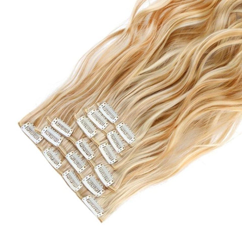 Extension A Clip Cheveux Synthetique Blond Fraise Boucle 22 Pouces