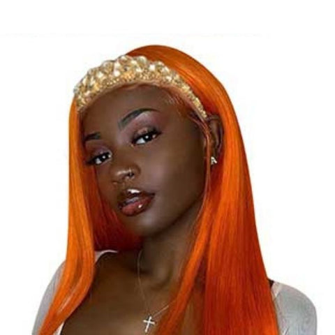 Orange Straight Human Hair Headband Wig