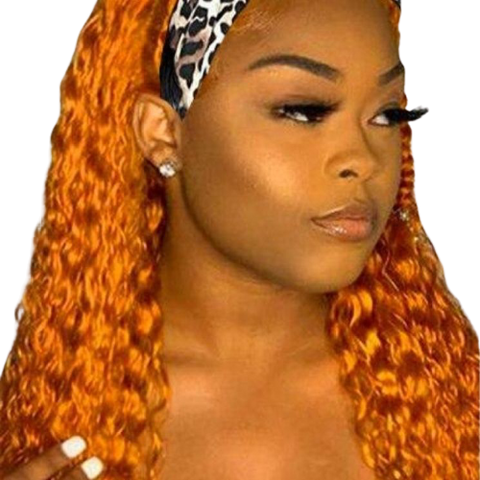 Orange Curly Human Hair Headband Wig
