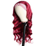 Perruque Bandeau Cheveux Naturels Bouclés Rouge Bordeaux