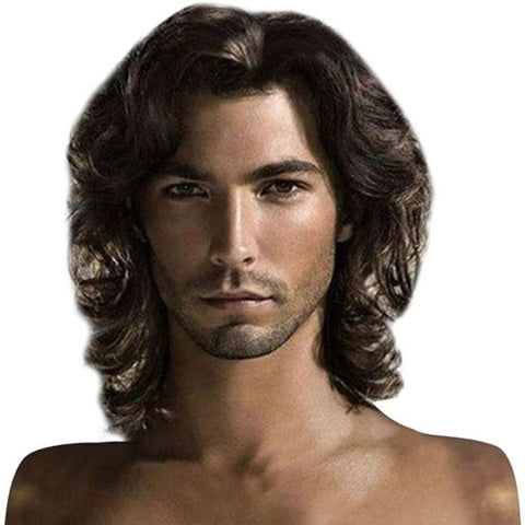 Wig For Men Long Wavy Brown Synthetic Hair