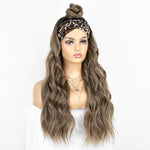 Perruque avec bandeau chatain synthetique